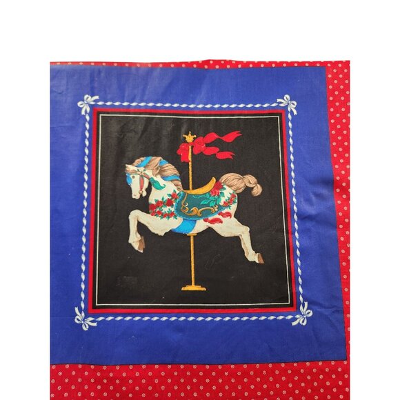 Vintage Carousel Horse Fabric Panel Cranston Print Red Blue Quilting Material Ca - Picture 9 of 16